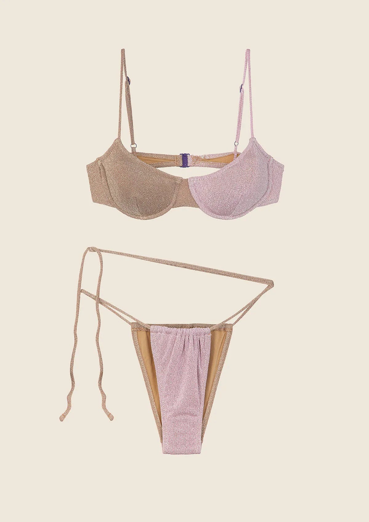 Woman bikini F**K Bra with Ferretto e Slip Brasiliano Adjustable Gold 0932-GD