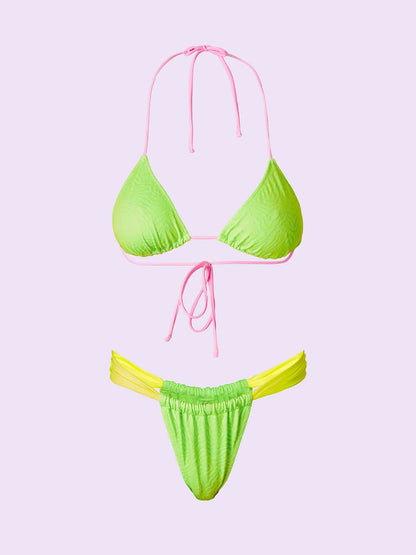 Women's Bikinis F**K Crazy Triangle with Slip Brazilian Fixed Fluo Green SW0210-FG