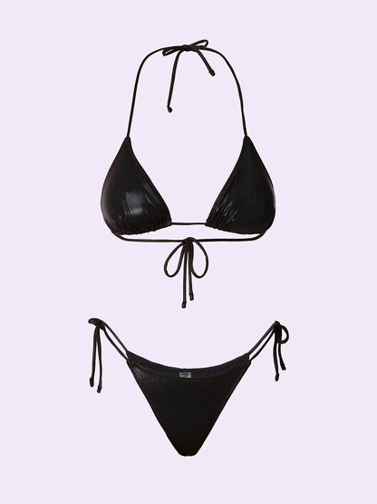 Women's Bikinis F**K Crazy Triangle with Slip Adjustable Black SW0510-BK