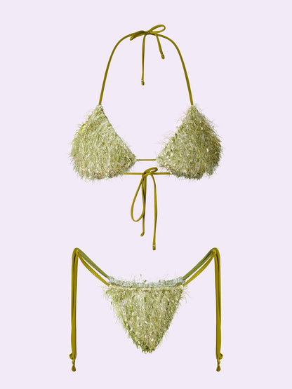 Women's Bikinis F**K Crazy Triangle with Slip Adjustable Green SW0730-GN