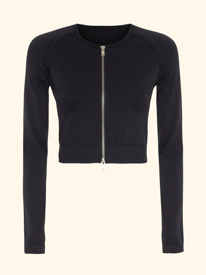 Crop T-Shirt with Seamless zip F**K Black 05SM01-BK