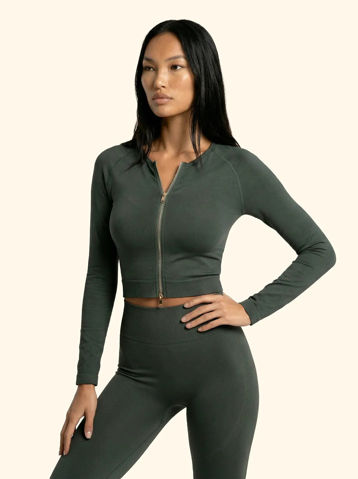 Crop T-Shirt with Seamless zip F**K Military Green 05SM01-GN