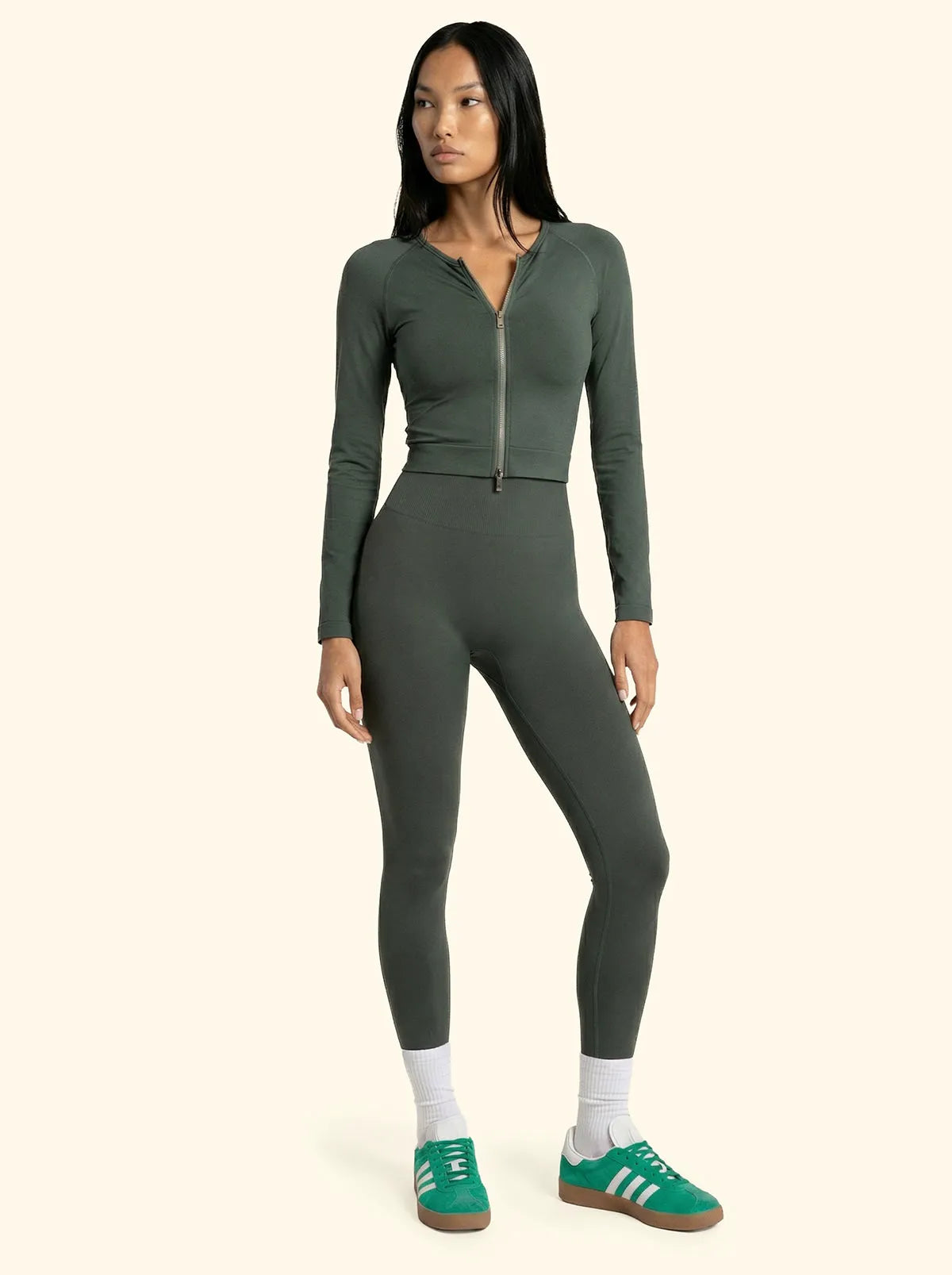 Crop T-Shirt with Seamless zip F**K Military Green 05SM01-GN