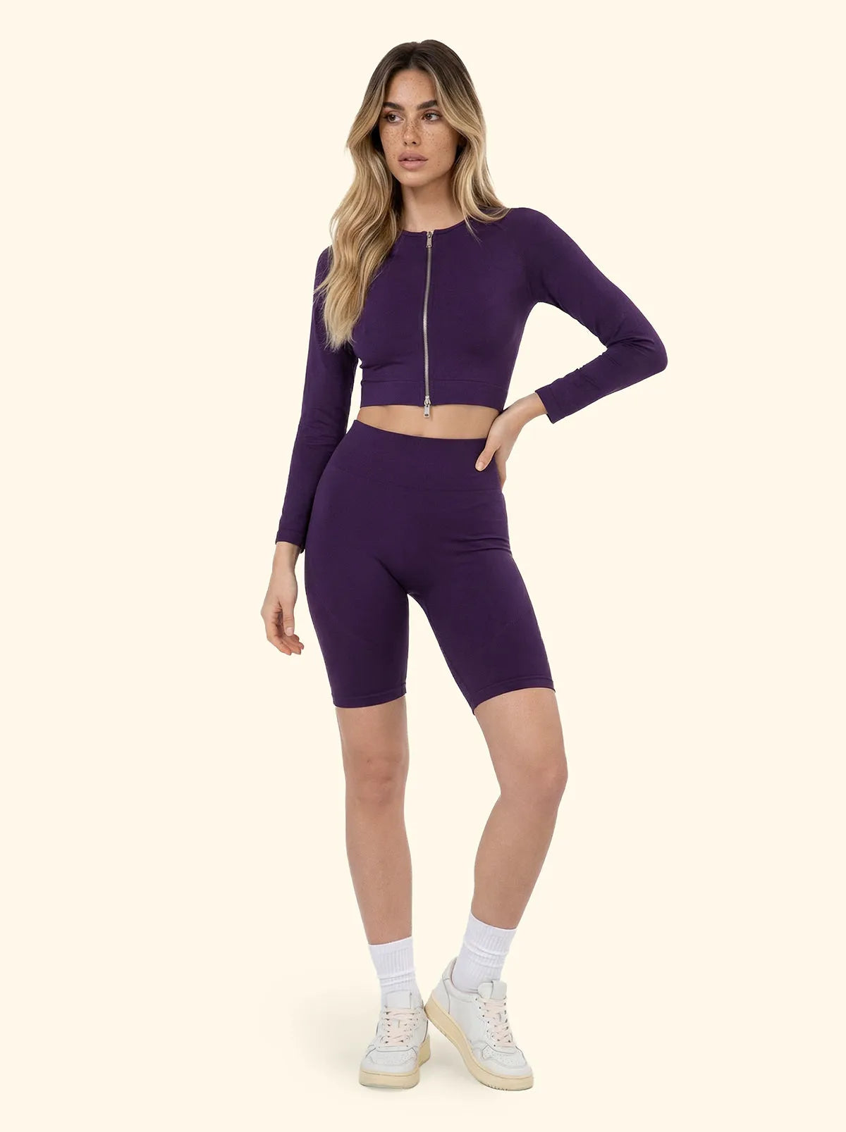 Crop T-Shirt with Seamless zip F**K Purple 05SM01-PR