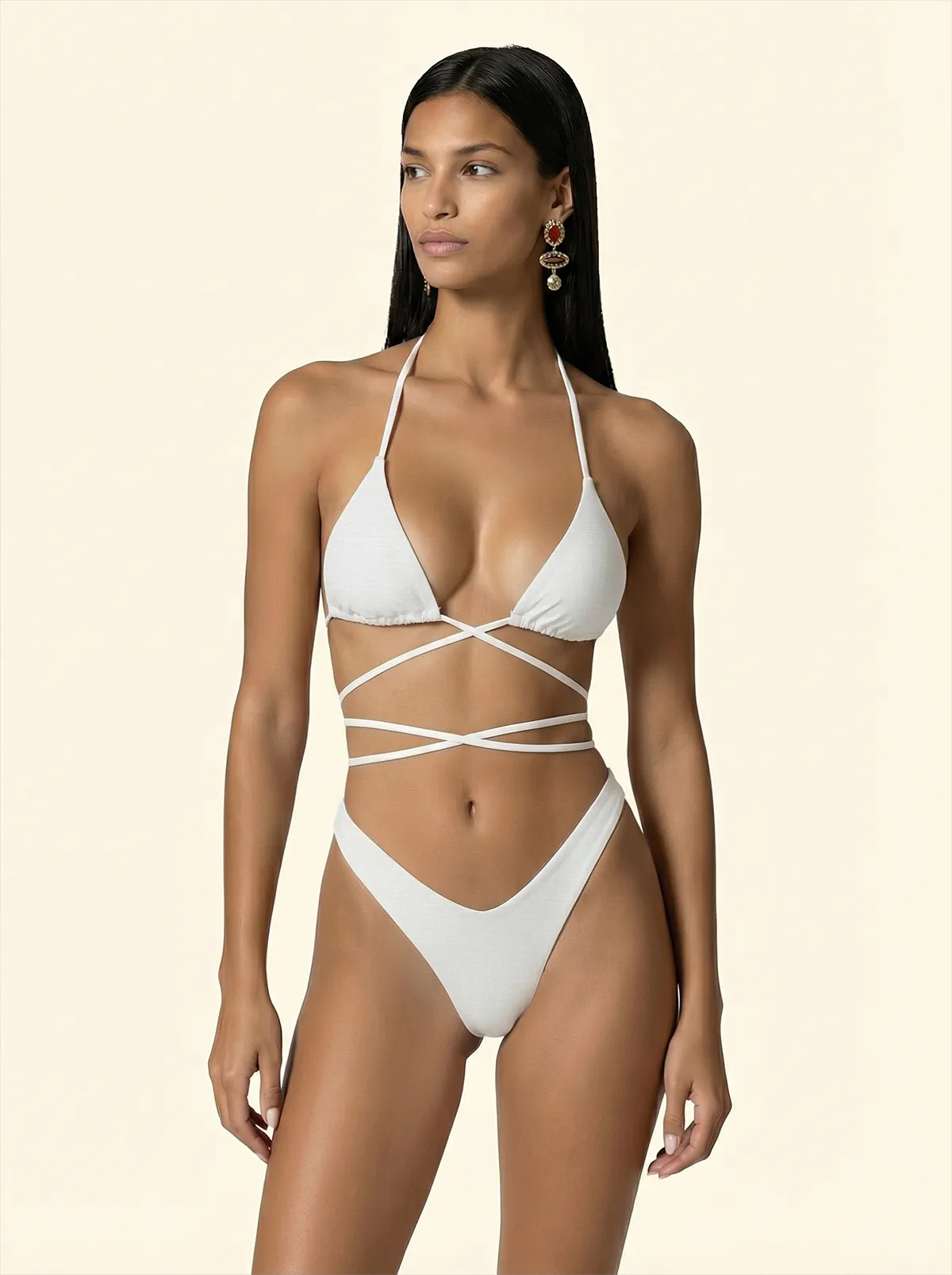 Women's Bikinis F**K Triangle with Slip American Fixed White SW1801-WH