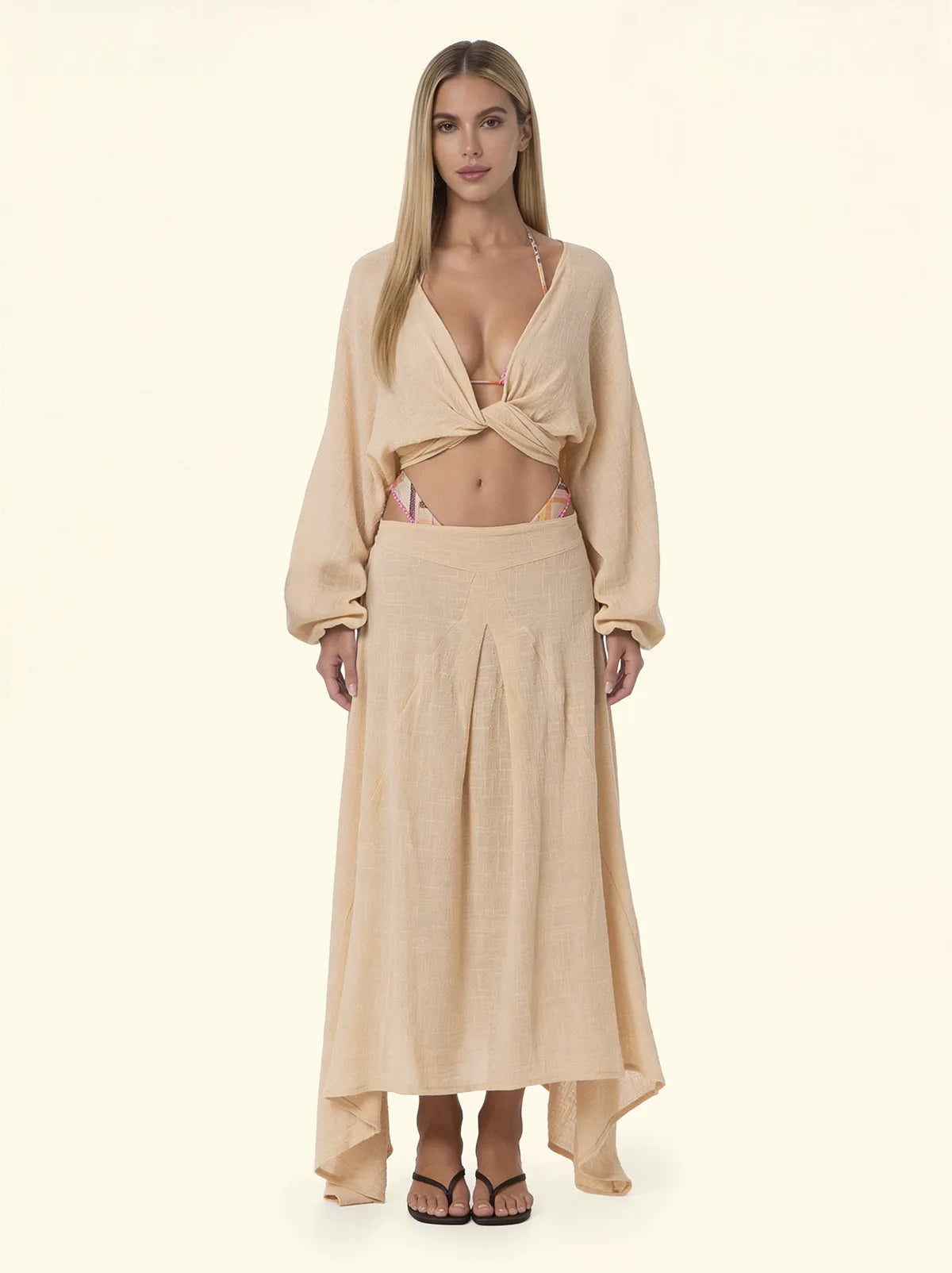 Women's Long Sleeve Crop Top F**K Beige SW0738-BG
