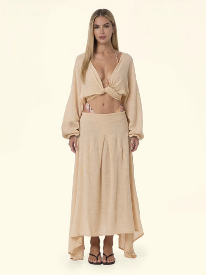 Women's Long Sleeve Crop Top F**K Beige SW0738-BG
