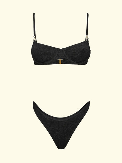 Women's Bikinis F**K Bra with Ferretto and Slip American Fixed Black SW1101-BK