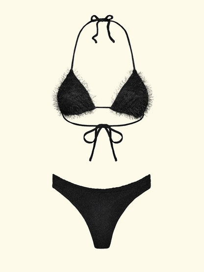 Women's Bikinis F**K Triangle with Slip Black Thong SW1120-BK