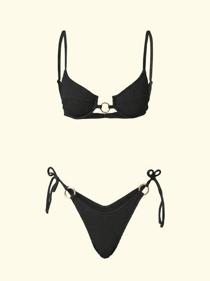Women's Bikinis F**K Bra with Ferretto and Slip American Adjustable Black SW1202-BK