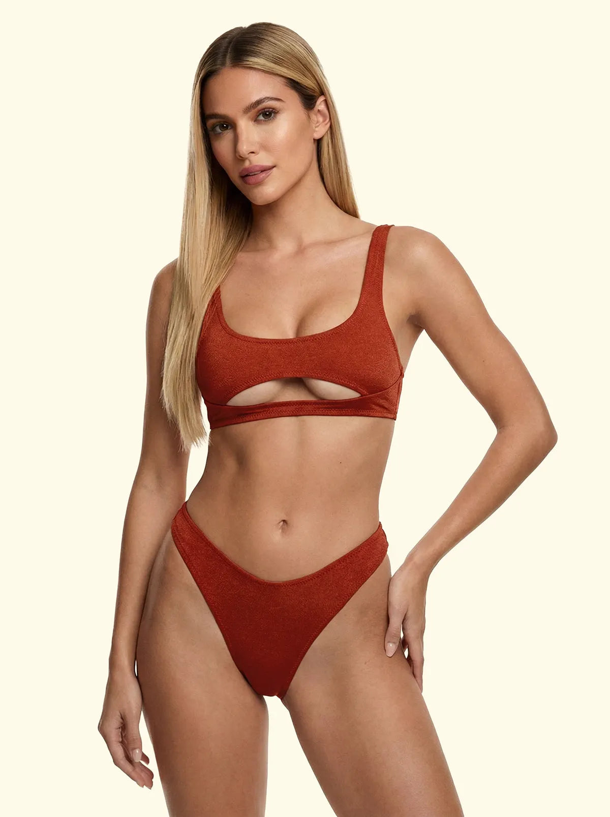 Women's Bikinis F**K Fixed Top with Slip Brazilian High Waist Rust SW1806-RU