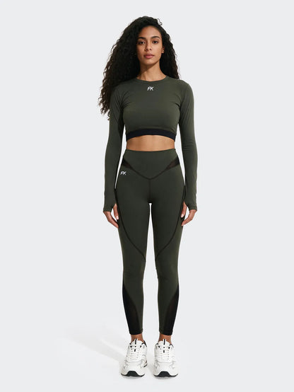 Crop Top Manica Lunga Donna F**K Verde MIlitare WW0208-MG