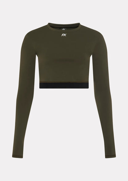 Crop Top Manica Lunga Donna F**K Verde MIlitare WW0208-MG